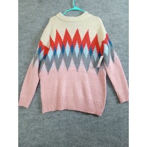 ANA A New Approach Petite Fair Isle‎ Sweater Pink Cream Blue Gray Knit